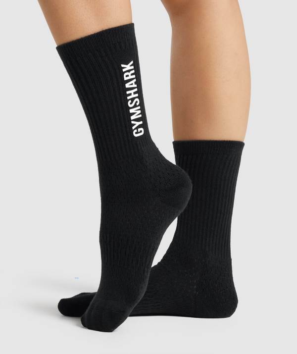 Damske Ponozky Gymshark Premium Logo Crew Čierne | UW5630978